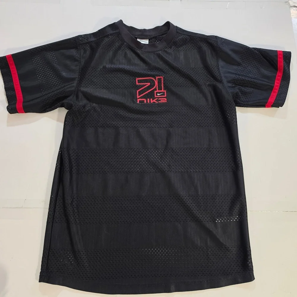 Nike Mesh Jersey Shirt Black Red Graphic 21 Short Sleeve Youth Boys XL 18-20 Vtg